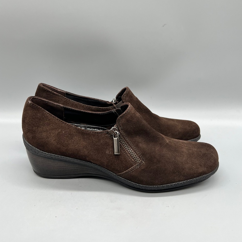 Aquatalia Booties Womens 8.5 Brown Suede Wedge Side Zip Mets-S Made in Italy